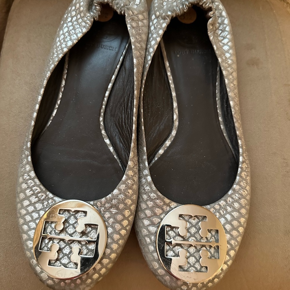 Silver Tory Burch Miller ballet flats